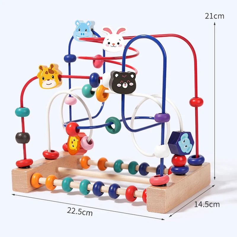 Wooden Toys Bead Maze Colorful Animals Fruits Shapes